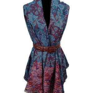 Womens Shawl Wrap Blanket Scarf Heavyweight Knit Multicolor Floral 35x76" Long